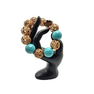 Vintage Invicta Gold Filigree and Turquoise Bead Stretch Bracelet,Made in Italy
